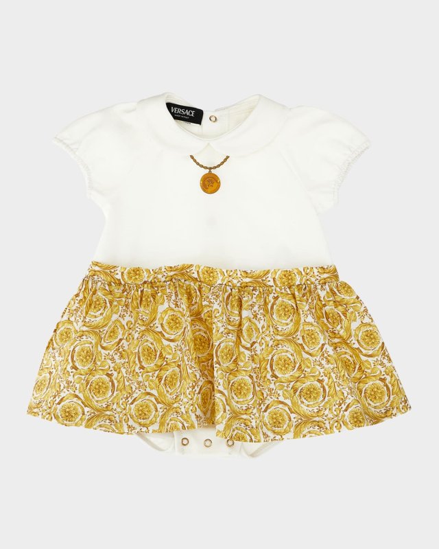 Girl's Medusa Necklace Print Barocco Romper, Size 3M-18